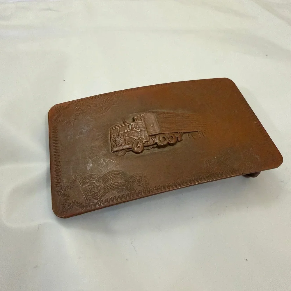 Vintage Solid Brass Semi Truck Belt Buckle Retro Big Rig Trucker Western Copper